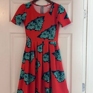 Lularoe Amelia XXS Floral Red and Green Dress